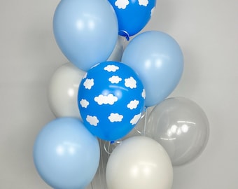 Cloud Nine Balloons: Blue, White, and Clear Latex (Set of 12, Uninflated)