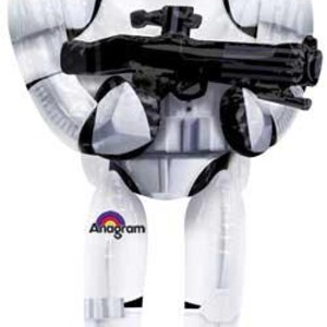 Pu&ograve; includere: Un palloncino a forma di Stormtrooper bianco e nero con finitura lucida, casco dettagliato e un fucile blaster nero tenuto con entrambe le mani. Il logo del marchio Anagram &egrave; stampato in nero e colori arcobaleno sulla gamba destra.