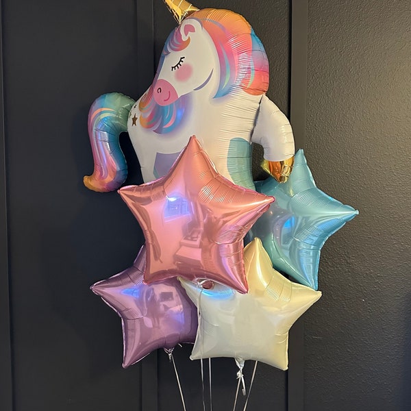 Unicorn and Star Balloon Bouquet, Unicorn Balloons, Star Balloons, Unicorn Birthday, Magical Unicorn, Unicorn Birthday, Unicorn Party Decor