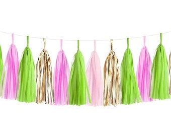 Tassel Garland Kit, Green and Pink Garland Kit, DIY Tassel Garland Kit, Tropical Party Decor, Birthday Party Supplies, Party Decorations,