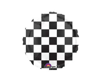 Black and White Checkered Flag Mylar Balloon, 17 inch Race Car Checkered Balloon, Vintage Car Party, TWO Fast Party, Race Car Birthday Party