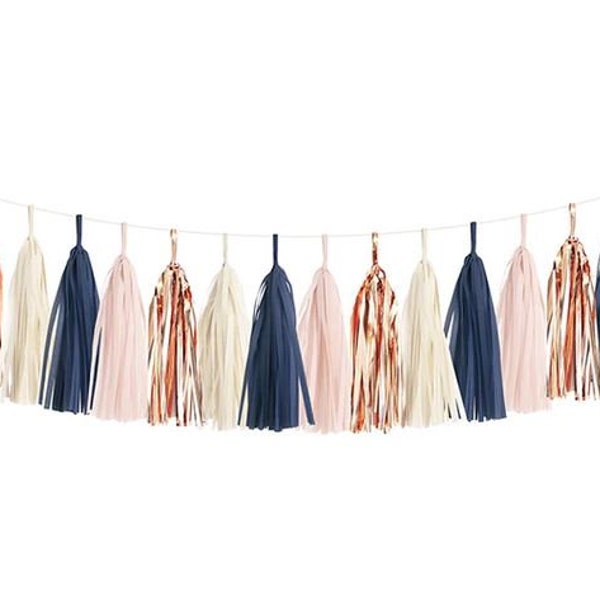 Tassel Garland Kit,  Navy Blush Rose Gold Garland Kit, DIY Tassel Garland Kit, Baby Shower Decor, Birthday Party Supplies, Party Decorations