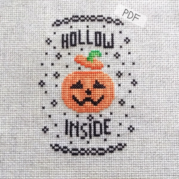 Hollow Inside - Digital Cross Stitch Pattern - Halloween, Easy, Pumpkin, Embroidery, Witchy, Punto de cruz - Instant Pdf Download