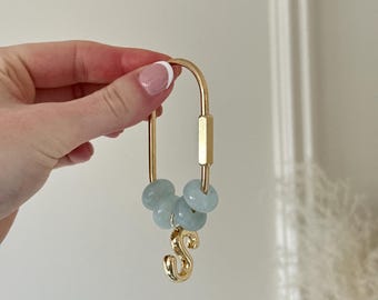 Natural Stone Personalized Letter Keychain | Initial Keychain | Letter Bag Charm | Gold Plated Letter | Gift for her | Gift for bridesmaids