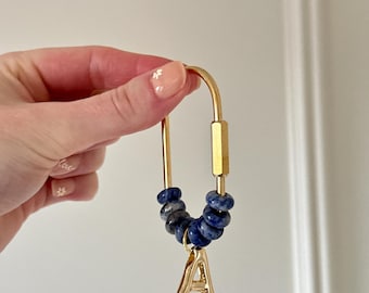 Natural Stone Personalized Letter Keychain | Initial Keychain | Letter Bag Charm | Gold Plated Letter | Gift for her | Gift for bridesmaids
