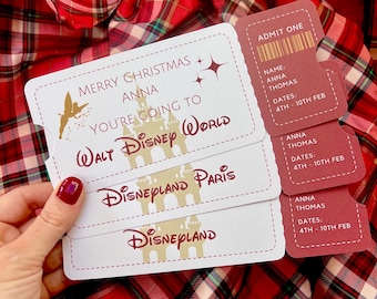 Entrada personalizada de Navidad para Disneyworld, entrada sorpresa, entrada para Disneyland París, entrada para Disneyland, tarjeta de embarque de regalo de Navidad
