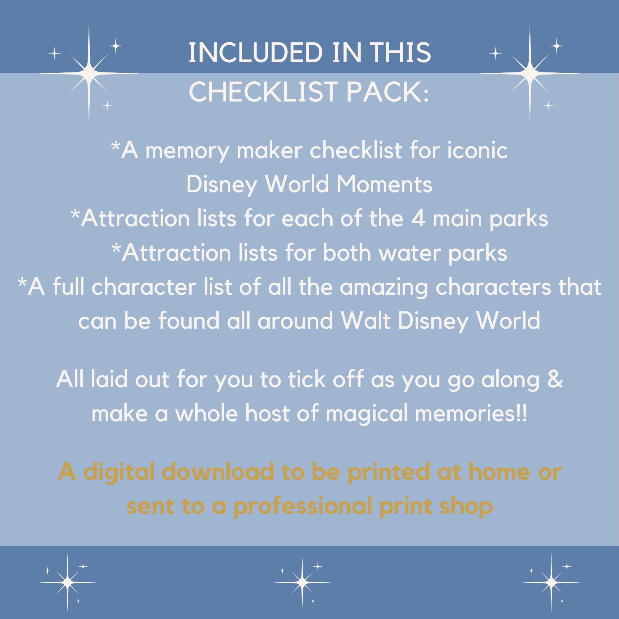Disneyworld Checklists. Printable Digital Download - Etsy
