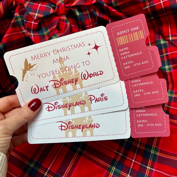 Personalised Christmas Disneyworld Ticket Theme Park Surprise Reveal Ticket, Paris Florida, Christmas Gift Disneyland Boarding Pass