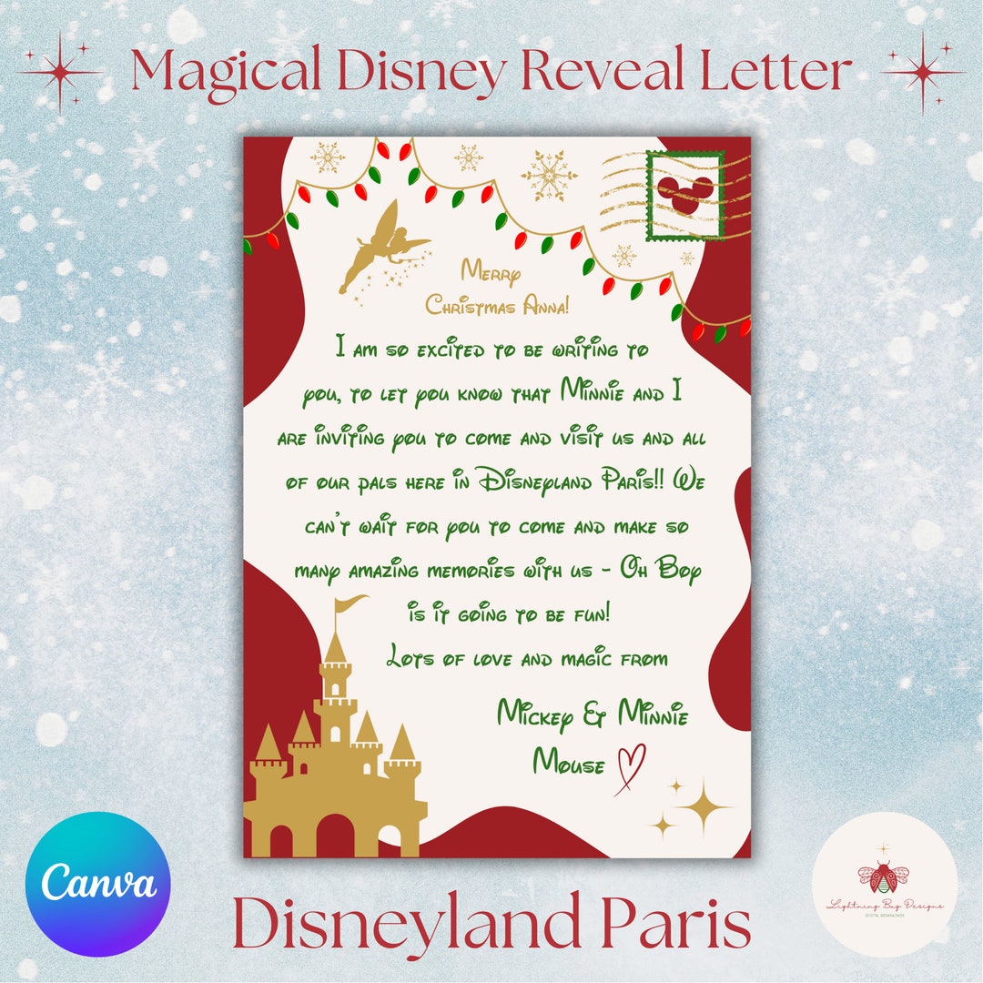Editable Disneyland Paris Christmas Surprise Reveal Letter. Christmas ...