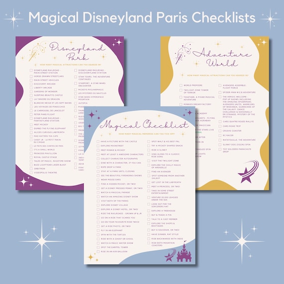 Disneyland Paris Checklist Printable, Ride & Character Tracker, Disney Trip Planner, Attraction List, Theme Park Planning PDF