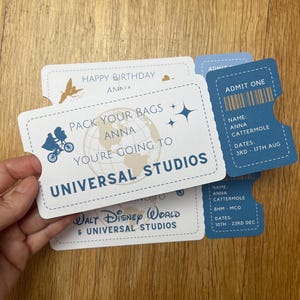 Buono regalo personalizzato per gli Universal Studios. Biglietto per gli Universal Studios Florida. Buono a sorpresa per vacanze, compleanni e Natale.
