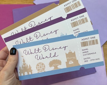 Surprise Disneyworld Ticket Gift, Surprise Reveal Disney holiday voucher, Personalised Disneyworld Ticket