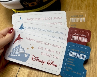 Vale regalo sorpresa personalizado de Disney. Billete de crucero de Disney. Vale sorpresa para vacaciones, cumpleaños o Navidad. Presentación de crucero de Disney