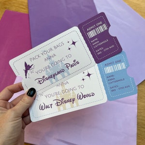 Vale regalo sorpresa personalizado de Disney. Boleto de Disneymundo. Entrada a Disneyland París. Vale sorpresa para vacaciones, cumpleaños o Navidad