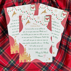 Carta de revelación de sorpresa navideña personalizada de Disney. Regalo de Navidad para niños y familias. Disneyworld, Disneyland o Disneyland Paris