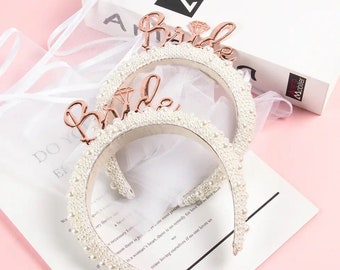 HEN BRIDE HEADBAND Hairband Hair Accessories Crown Tiara Bride Bridal To Be Party Pearl | Wedding Bachelorette Honeymoon Shower Gift