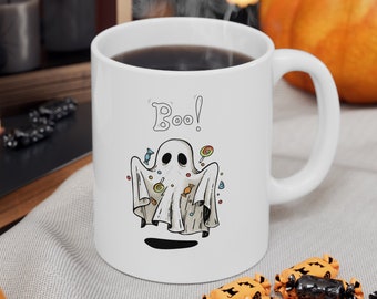 Taza de fantasma de Halloween, taza de otoño linda, taza de café de otoño, taza de temporada espeluznante, fiesta de Halloween, regalo de Halloween, amante del terror, decoración de Halloween