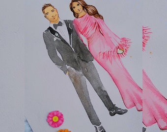live guest sketches, wedding favors, guests illustrations, guests portraits, live artist at weddings, live painting keepsakes,