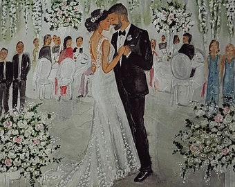 Live Wedding couple painting, Acrlic or oil on canvas large artwork