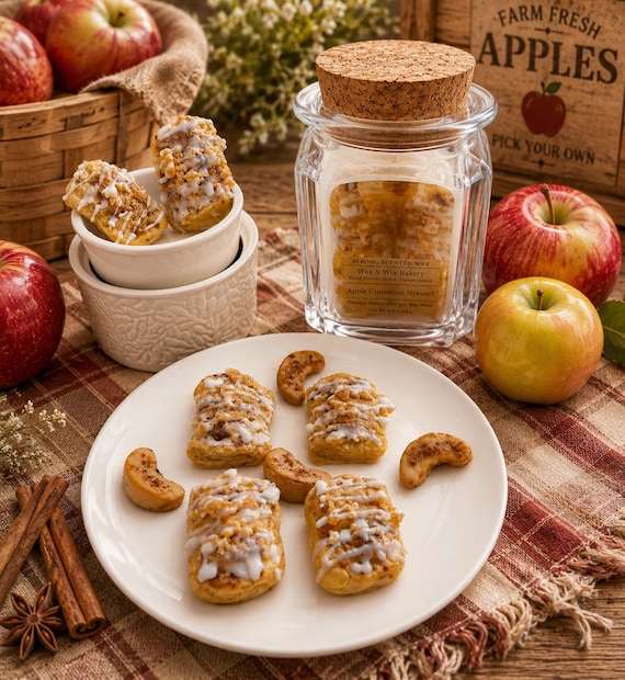 Apple Cinnamon Streusel Pastry Wax Melts. Bakery Wax Melt. Strongly Scented Soy Wax Melts.  4 oz. 4 Streusel Pastries +4 Baked Apple Slices