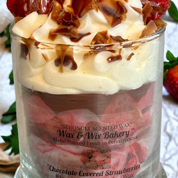 Chocolate Covered Strawberry Candle. 13 oz. Soy Candle/Strongly Scented Candle/Dessert Candle/Bakery Candle. Strongly Scented Candle.