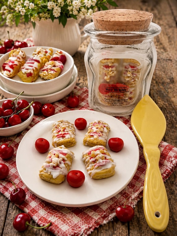 Cherry Cheesecake Streusel Pastry Wax Melts. Bakery Wax Melt. Strongly Scented Soy Wax Melts.  4 oz. 4 Streusel Pastries +4 Cherries.