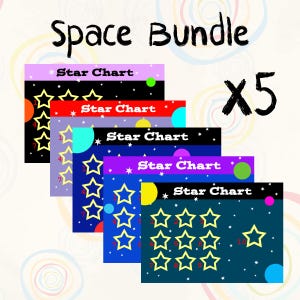 Comportement et récompense de l'enfant sur le thème de l'espace, lot de cinq cartes du ciel uniques pour tout-petit en téléchargement numérique, imprimable