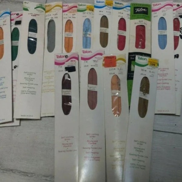 TALON Zipper zippers Different Colors & Styles Vintage 1978 Lot of 14 New in Pkg