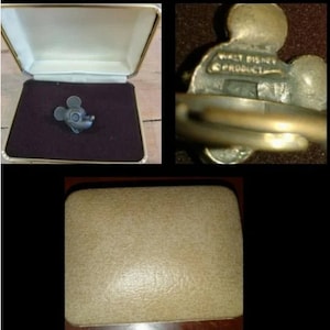 Anello da collezione Walt Disney Topolino vintage degli anni '50 firmato in custodia