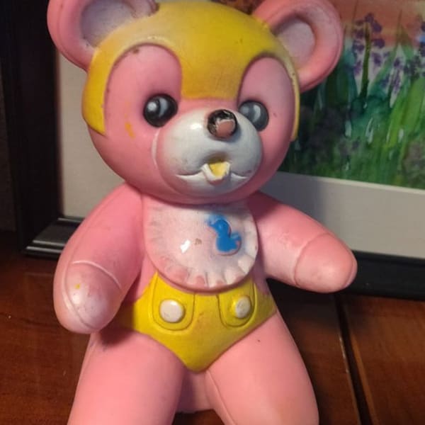 Stahlwood New York Rubber Squeaky Baby Toy Pink Bear Vintage 50s