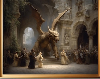 The Last Stand at Eldergate - Epic Fantasy Dragon Battle Wall Art, D&D Inspired Print, Medieval Mythical Wall Decor,magic and monsters art,
