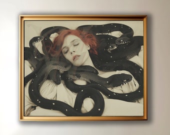 Serpent's Kiss, Art Print Poster, Home Wall Decor, Snake Art, Art Nouveau Deco, Femme Fatale Art, Macabre Dark Gothic Fantasy, Medusa Art