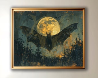 Moonshadow Bat Art Print, Dark Academia Halloween Decor