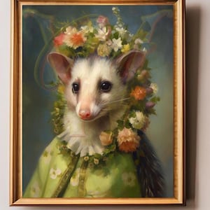 Petunia Lady of Primrose Lane - Regal Possum Portraits, Aristocratic Possum Print, Whimsical Woodland Decor, Funny Baroque Pet Painting,