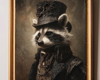 The Night Collector– Victorian Raccoon Portrait Art Print | Anthropomorphic Animal Wall Art | Gothic Woodland Decor