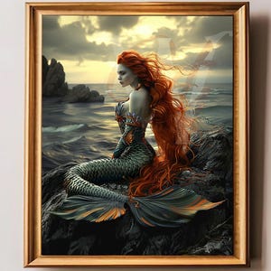 Mermaid Wall Art,&quot;The Crimson Tide&quot; Mermaid Print, Mermaidcore, Decor Siren Art, Mermaid Art, Maritime Living, Mermaid Room, Gallery Wall