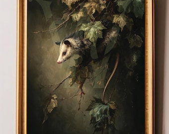 Opossum Art Print: Gothic Cottagecore Woodland Animal Painting