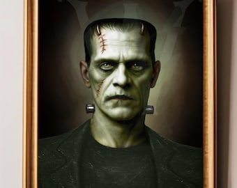 Frankenstein’s Monster Portrait – Gothic Wall Art Print on Canvas, Paper, or Metal – Matches Bride of Frankenstein