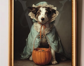 Halloween Dog Art Print: Little Miss Boo, Vintage Pet Portrait