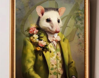 Percival Lord of Primrose Lane - Regal Possum Portraits, Aristocratic Possum Print, Whimsical Woodland Decor, Funny Baroque Pet Painting,