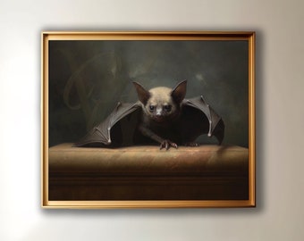 Babby Bat Print, Vintage Baroque, Renaissance Vampire Decor, Dark Academia Painting, Goth Wall Art  Vintage Bat, Gothic Decor,