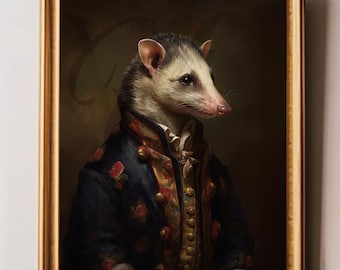 Lord Nightshade - Aristocratic Possum Portrait, Regency Opossum Wall Decor, Whimsical Victorian Pet Portrait, Funny Marsupial Painting