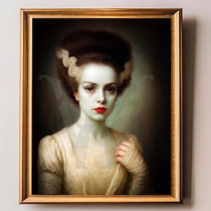 Bride of Frankenstein Portrait: Gothic Horror Oil Painting Style Art Print