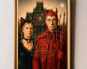 The Devil Next Door | American Gothic Halloween Wall Art Print