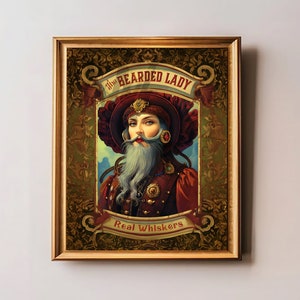 Circus Side Show Art-Bearded Lady, Vintage Style Freak show Art Print, Circus Sideshow Wall Art Premium Prints, Various Sizes Available