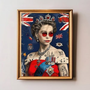 The Young Tattoo Queen Elizabeth II, British Royal Family Poster, Pop Art, Vintage Queen Of England Poster, Royal Family Decor Paper Print