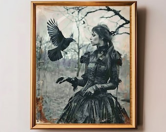 The Raven's Keeper, Vintage Inspired photography, Dark Academia, Gothic Home Decor, Art Poster Print, Wicca, Witchy Vibes, Occult Poster,