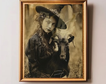 The Familiar, Witch Decor, Vintage Poster, Witchcraft Fine Art Poster Print, Dark Academia, Gothic Victorian, Gothic Photo, Wicca art,,