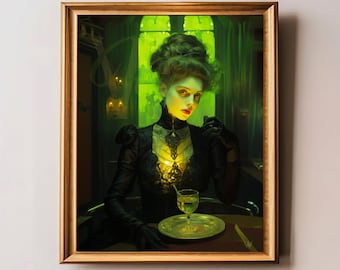 Absinthe Green Fairy Art Nouveau Poster, Vintage Bar Art