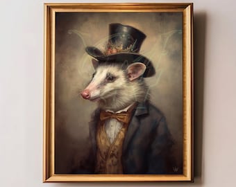 Vintage Opossum Portrait Print, Funny Animal Wall Art